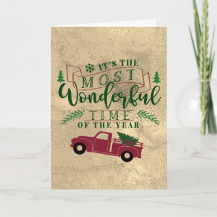 Carte Camion d'arbre de Noël Vintage avec citation joyeu