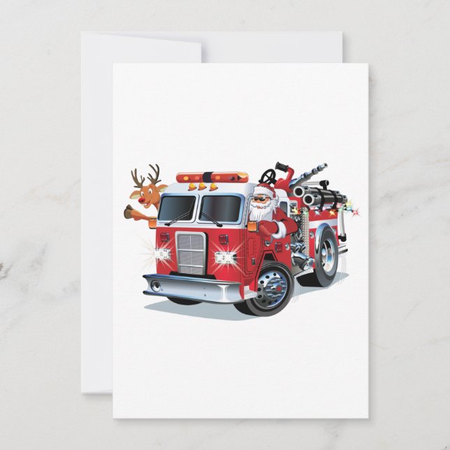 Carte Camion de feu de Noël de dessin animé (Devant)