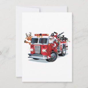 Carte Camion de pompiers de Noël de dessin animé