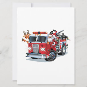Carte Camion de pompiers de Noël de dessin animé