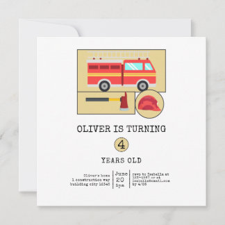 Carte Camion de pompiers rouge | Anniversaire sur le thè