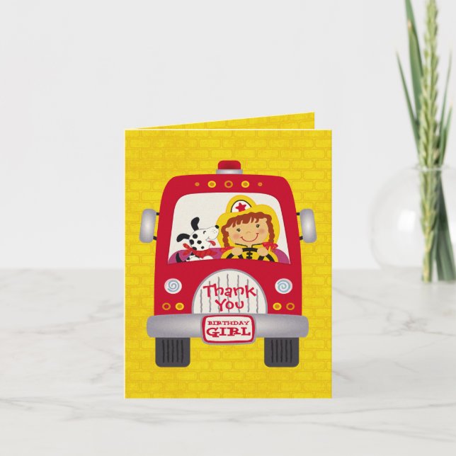 Carte Camion d'incendie Fille d'anniversaire v1 (Devant)