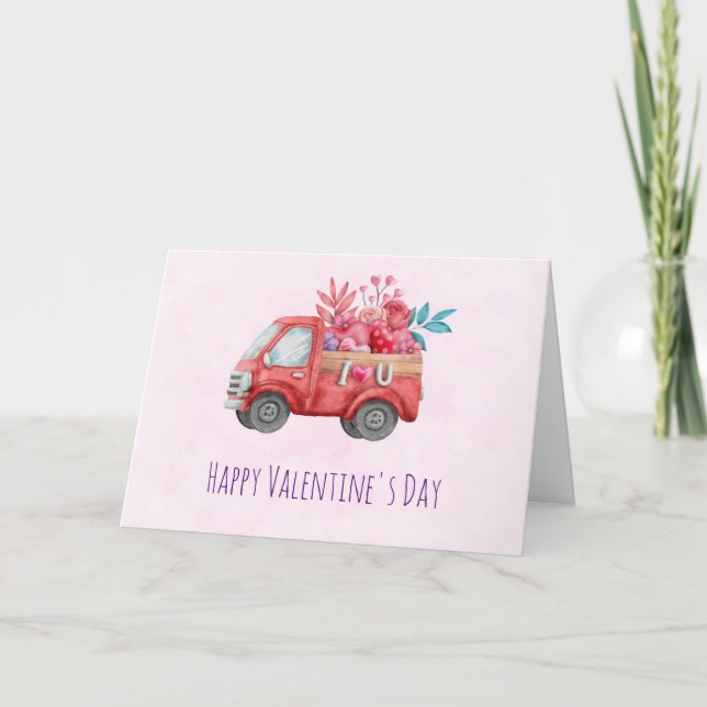 Carte Camion mignon d'amour transportant des cœurs et de (Devant)