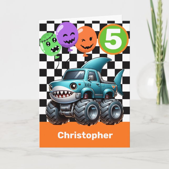 Carte Camion Monster de requin 5e anniversaire Halloween (Devant)