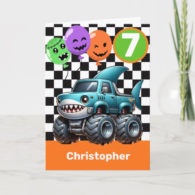 Carte Camion Monster de requin Halloween 7e anniversaire (Devant)