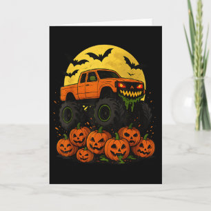 Carte Camion monstre Halloween écrasant des citrouilles