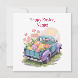 Carte Camion Rétro Sarcelle et Violet avec Œufs de Pâque