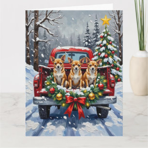 Carte Camion rouge de Noël Chihuahua Fêtes