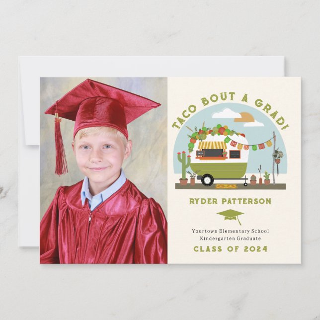 Carte Camion Taco Green Photo Enfants Graduation (Devant)
