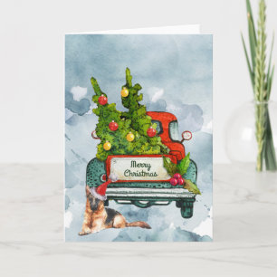 Carte camion vintage et allemand Shepherd Watercolor Art