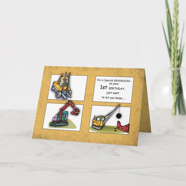 Carte Camions de 1er anniversaire de Grandson (Devant)