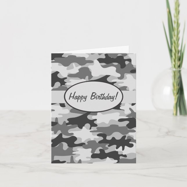 Carte Camouflage gris Joyeux Anniversaire Personnalisé (Devant)