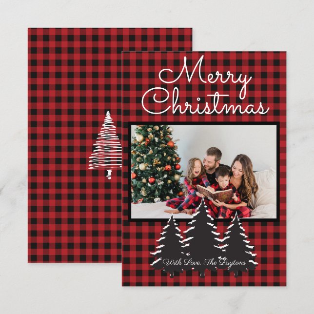 Carte Campagne noir et rouge Buffalo Plaid Photo (Devant / Derrière)