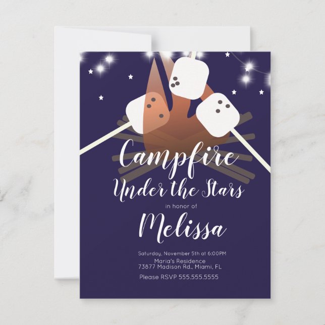 Carte Campfire Marshmallows Stars Camping Extérieur Fête (Devant)