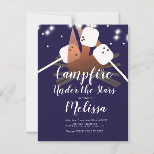Carte Campfire Marshmallows Stars Camping Extérieur Fête