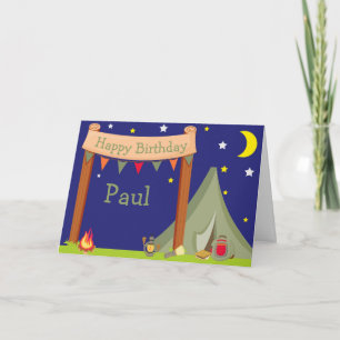 Carte Camping Anniversaire fête Dormir Khaki Vert