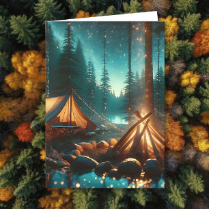 Carte Camping avec de jolies lumières   Anniversaire