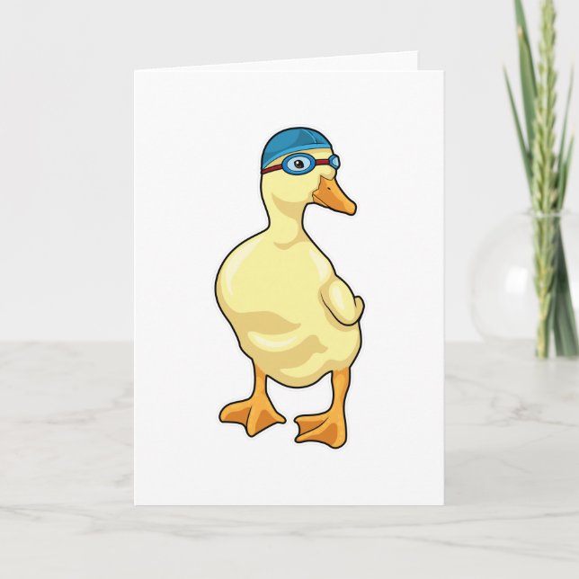 Carte Canard à la nage avec lunettes de natation (Devant)