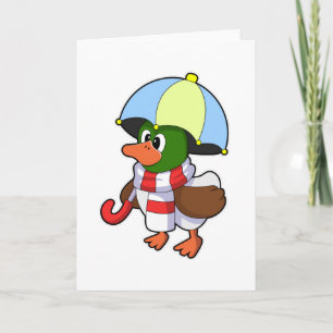 Carte Canard à la pluie avec parapluie