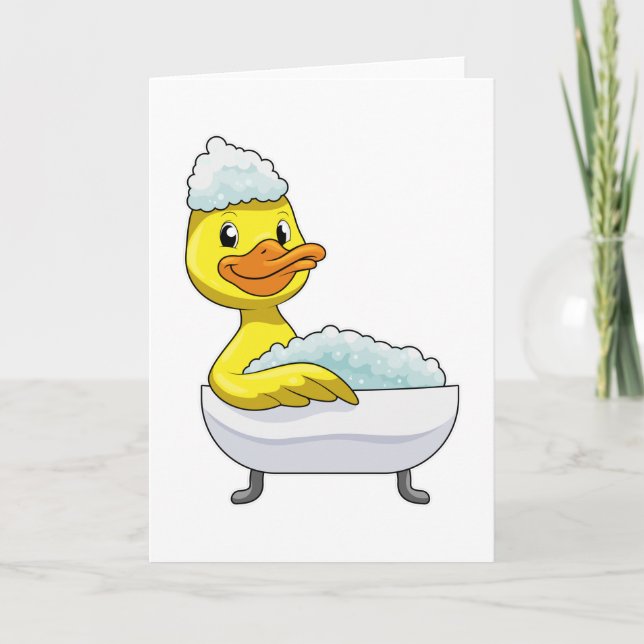 Carte Canard au bain avec baignoire et mousse (Devant)