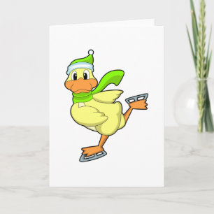 Carte Canard au patinage sur glace avec des patins à gla