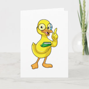 Carte Canard comme enseignant avec livre et lunettes
