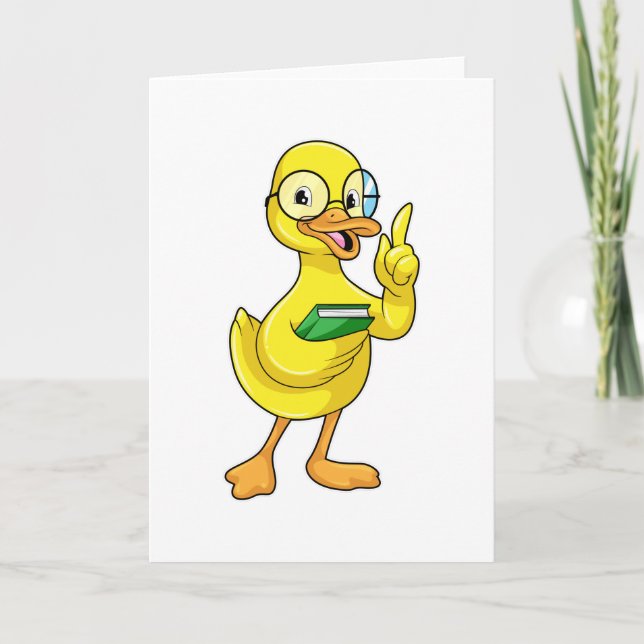 Carte Canard comme enseignant avec livre et lunettes (Devant)