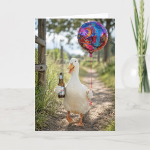 Carte Canard d'anniversaire 21 ans avec une bière