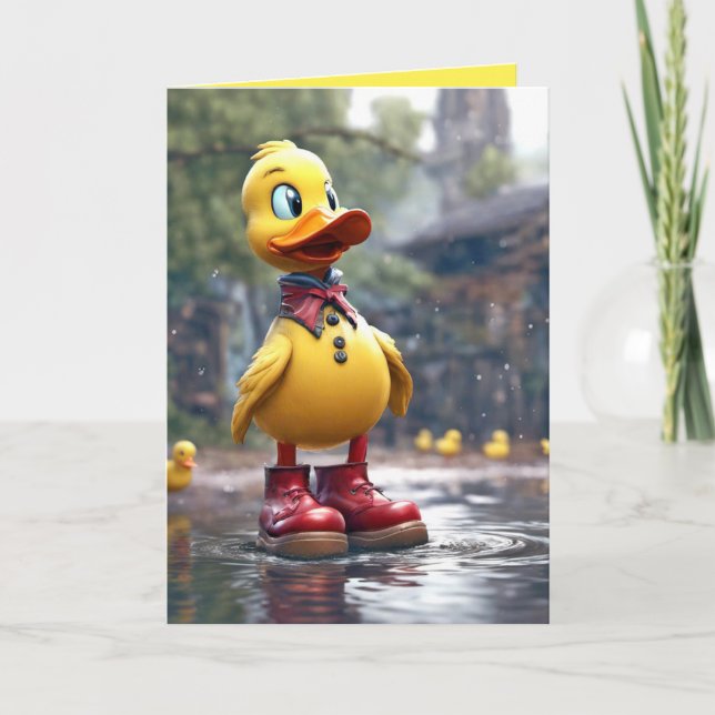 Carte Canard D'Anniversaire En Bottes Rouges (Devant)