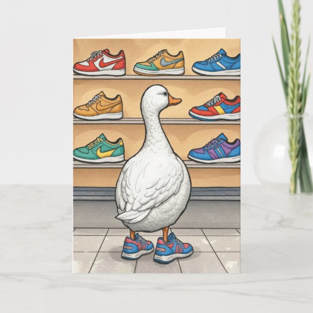Carte Canard d'anniversaire portant des Baskets (Devant)