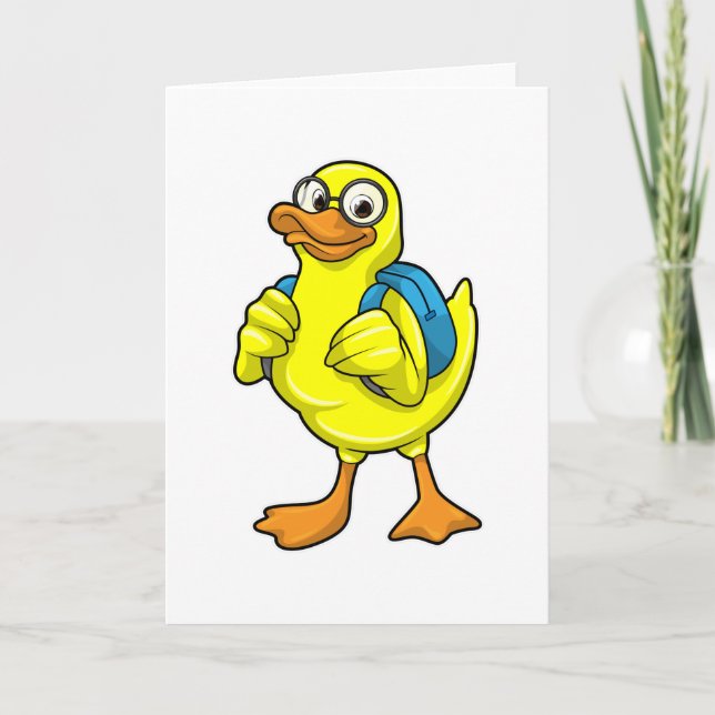 Carte Canard en élève avec cartable (Devant)