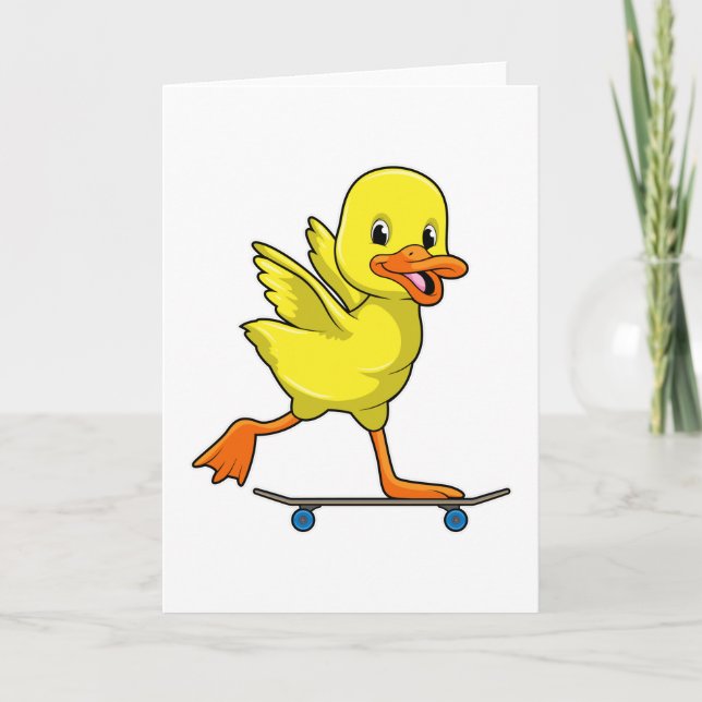 Carte Canard en patineur avec skateboard (Devant)
