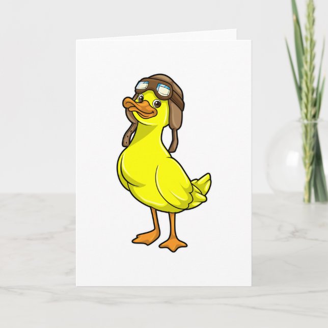Carte Canard en pilote avec casquette et lunettes (Devant)