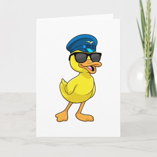 Carte Canard en pilote avec chapeau de pilote (Devant)