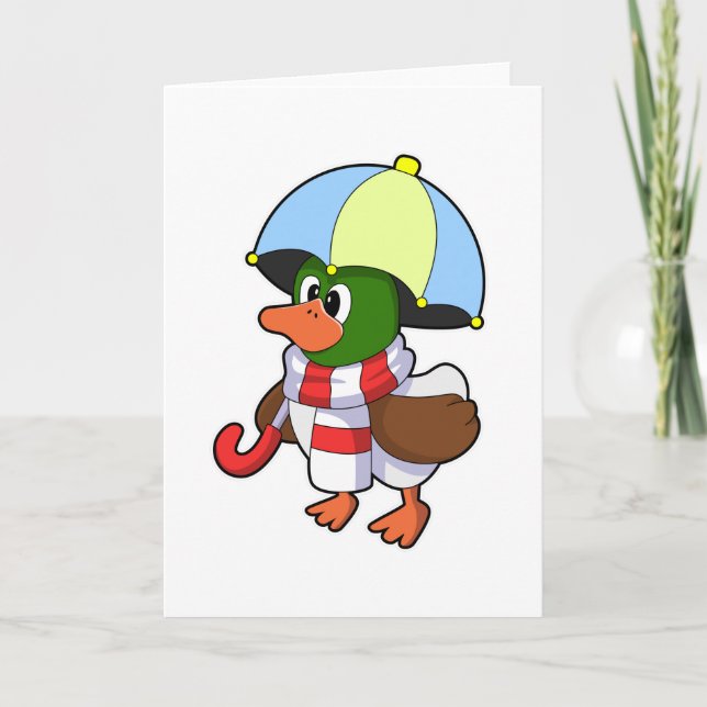 Carte Canard sous la pluie avec parapluie (Devant)