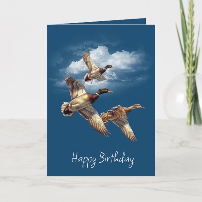 Carte Canards Mallard Anniversaire Avec Nuages (Devant)