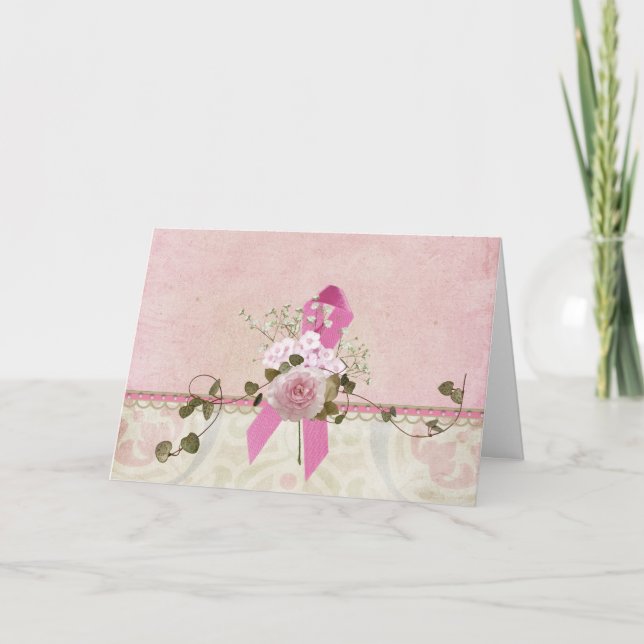 Carte Cancer du sein Ruban rose et Rose (Devant)