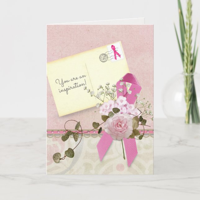 Carte Cancer du sein Ruban rose pour penser à vous (Devant)