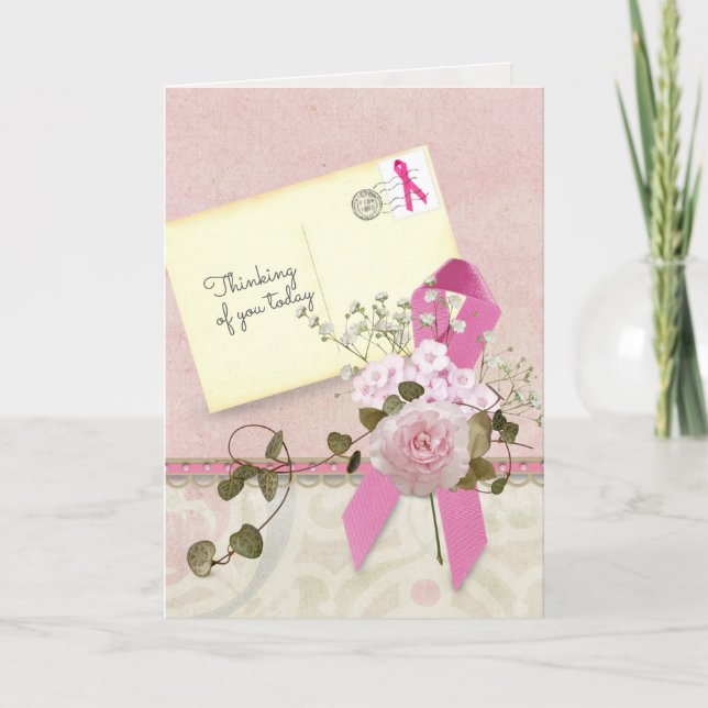 Carte Cancer du sein Ruban rose pour penser à vous (Devant)