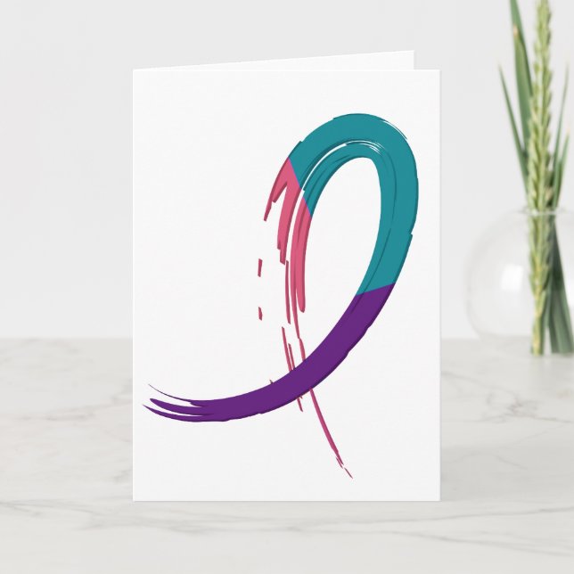 Carte Cancer Du Thyroïde Turquoise, Violet Et Rose Ruban (Devant)