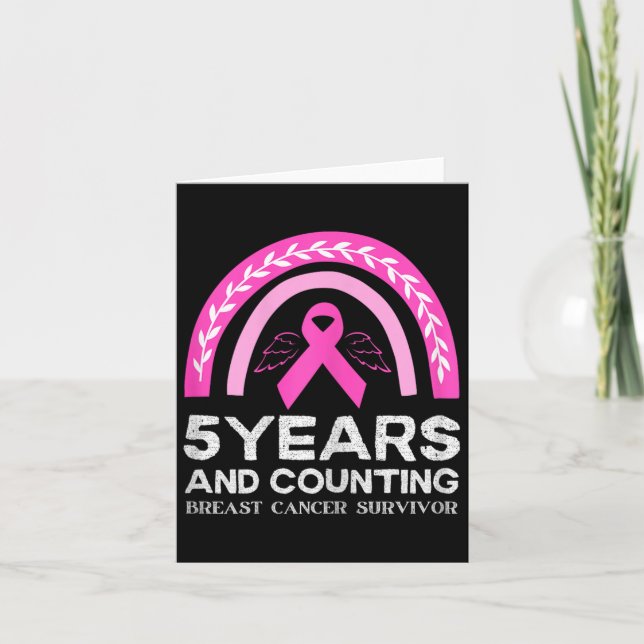 Carte Cancer Survivant Tee 5 ans Cancer Sans Rose Rainb (Devant)