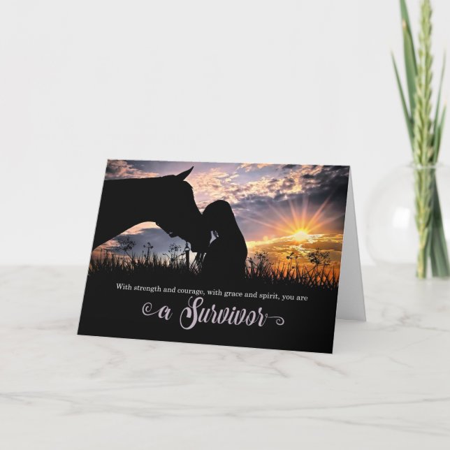 Carte Cancer Survivante Cowgirl and Horse (Devant)