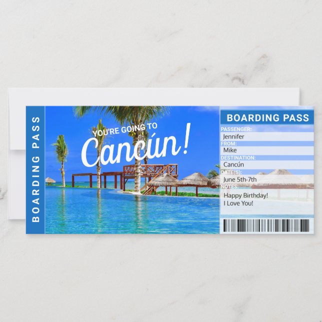 Carte Cancún Mexique Surprise Voyage Pass Embarquement T (Devant)