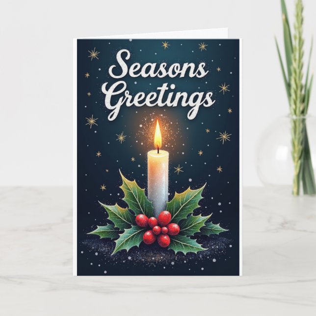 Carte Candle & Holly – Season’s Greetings (Devant)