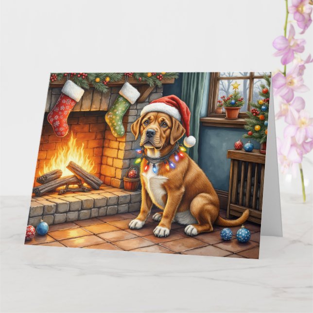 Carte Cane Corso Fireplace with Christmas Lights (Orchidée)