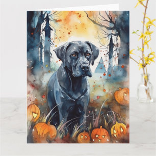 Carte Cane Corso Halloween avec citrouilles effrayantes