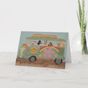 Carte Caniches dans une camionnette hippie