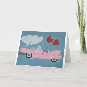 Carte Caniches dans une décapotable rose