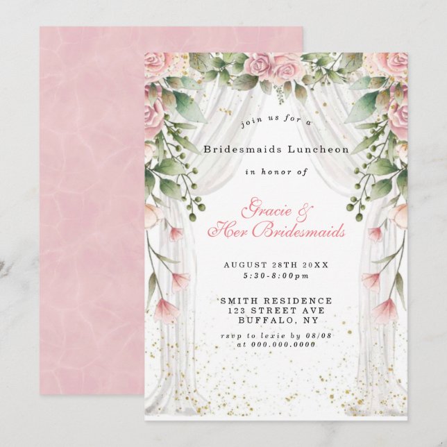 Carte Canopy Rose Florals Bridesmaids Luncheon Invitatio (Devant / Derrière)