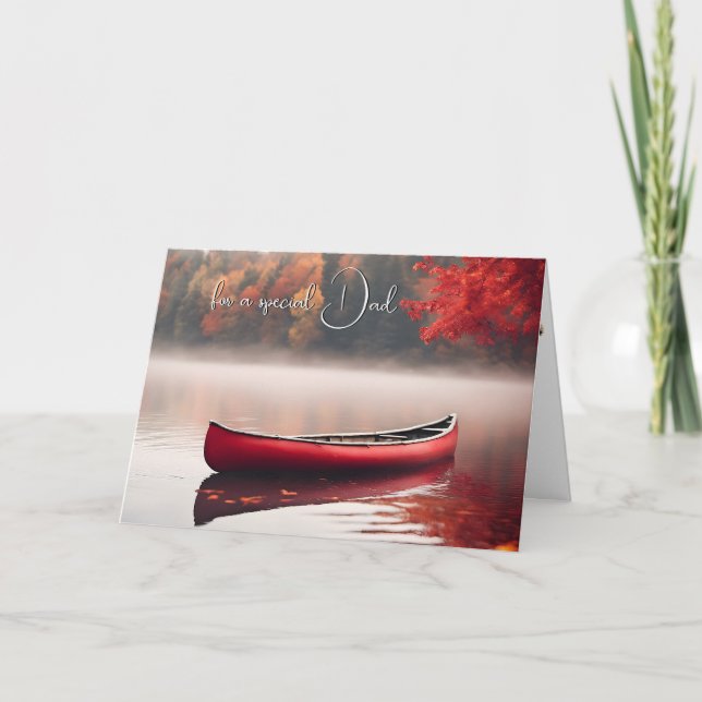 Carte Canot Rouge fête des pères Sur Le Lac D'Automne (Devant)